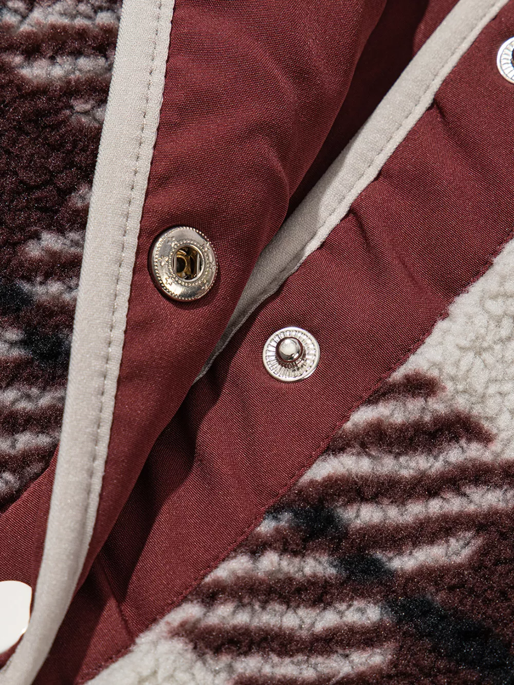 Plaid Buttoned Stand Collar Fleece Jacket, image 4