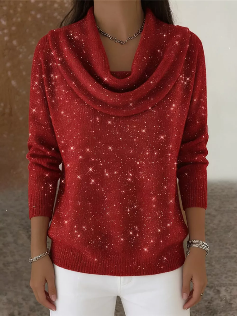Full Size Solid Color Cowl Neck Sweater Plus Size, image 4