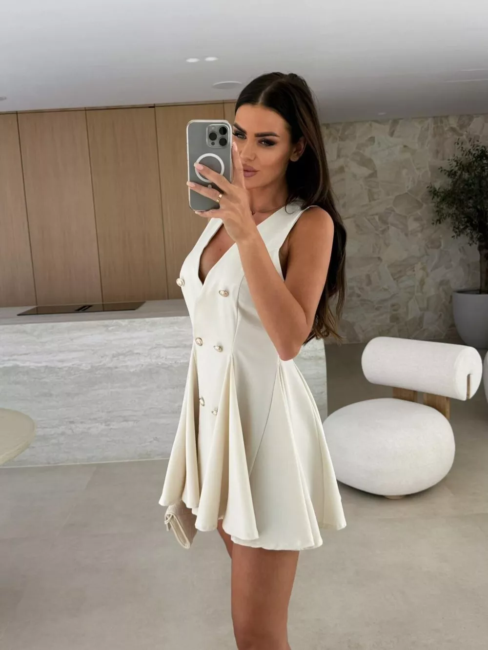 Double-Breasted V-Neck Mini Dress, image 4