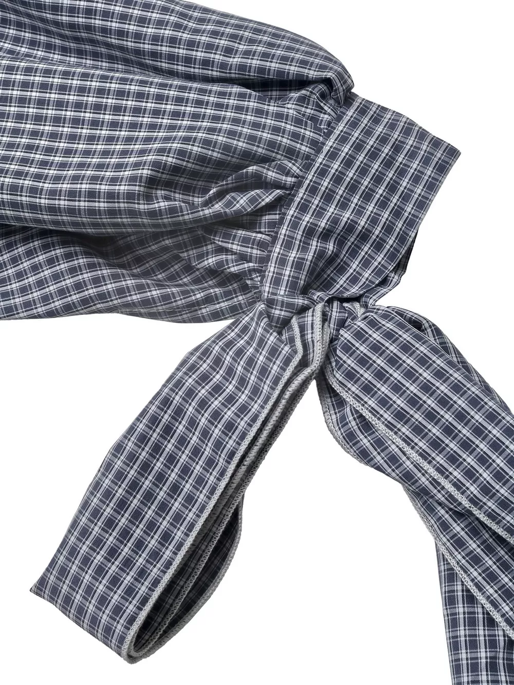 Gingham Button Up Shirt with Tie-Sleeve Detail, image 9