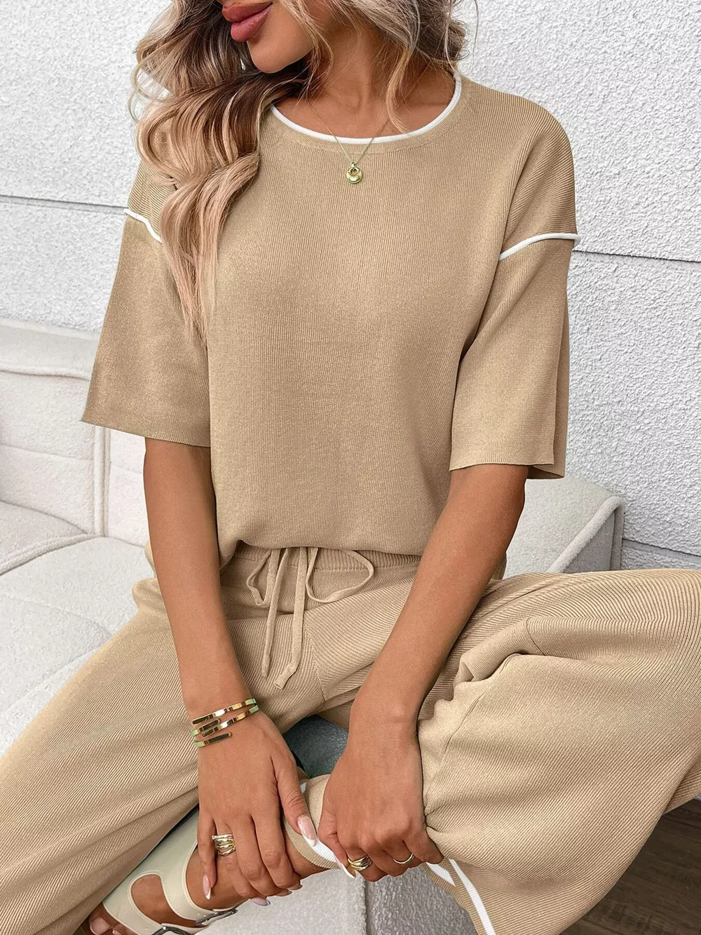 Round Neck Half Sleeve Top and Pants Set, image 17
