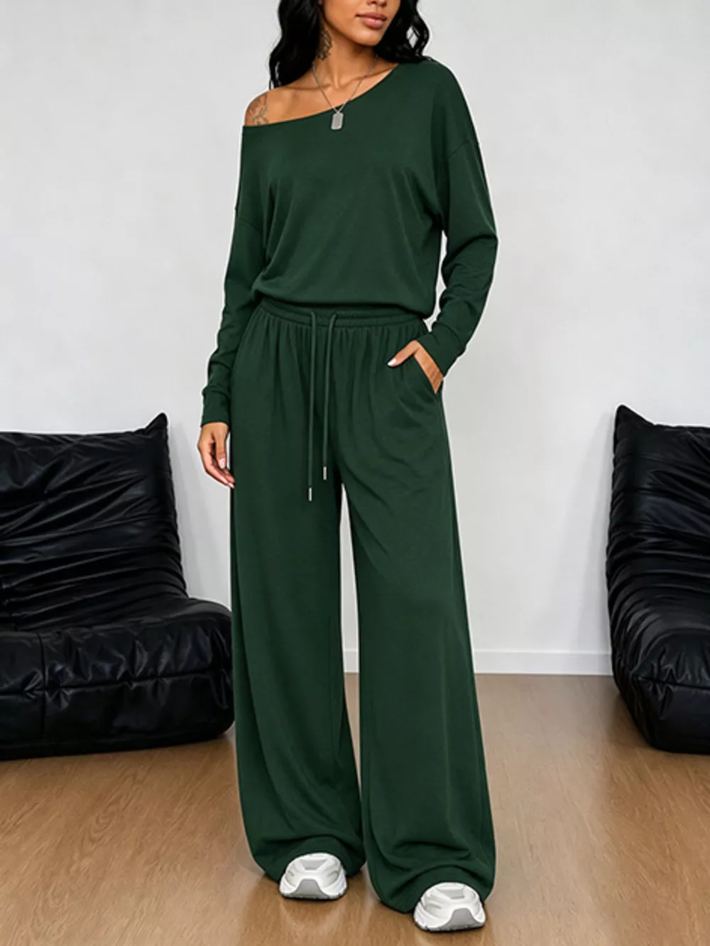 Full Size One-Shoulder Top and Drawstring Pants Set Plus Size, image 11