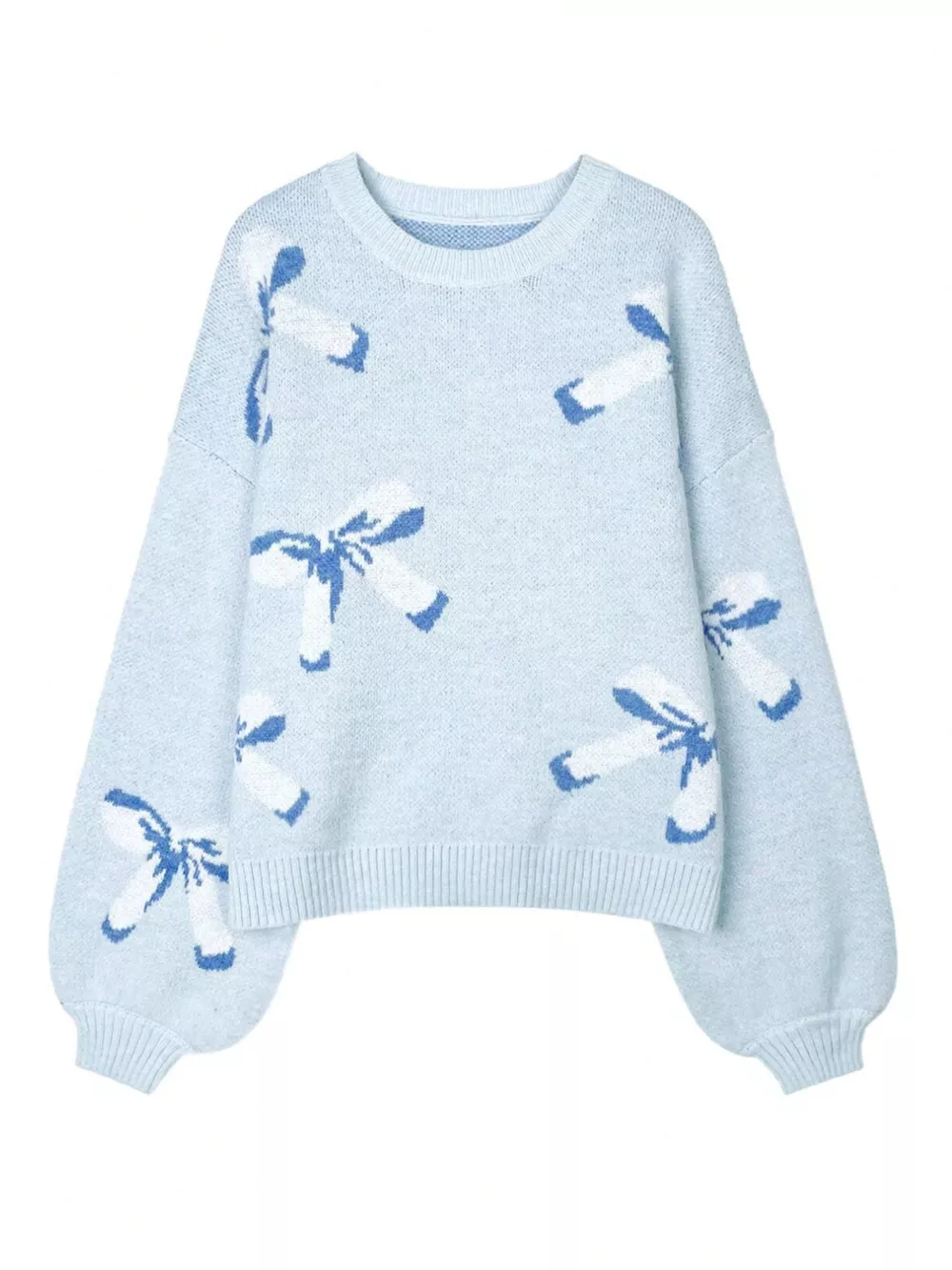 Bow Round Neck Dropped Shoulder Sweater, image 6