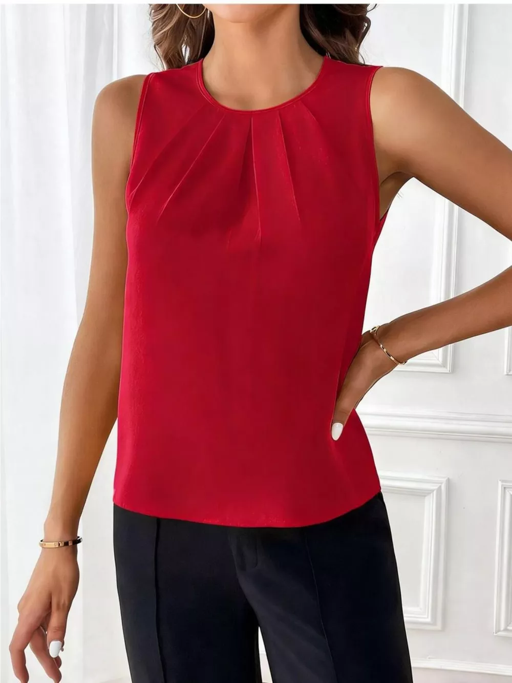 Pleated Round Neck Tank, image 4