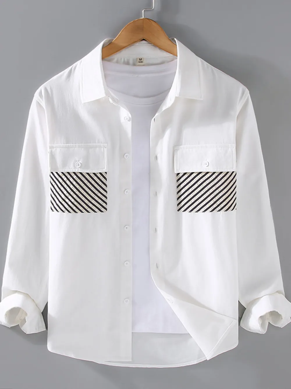 Men's Plus Size Button-Down Shirt with Striped Pocket Detail, image 2