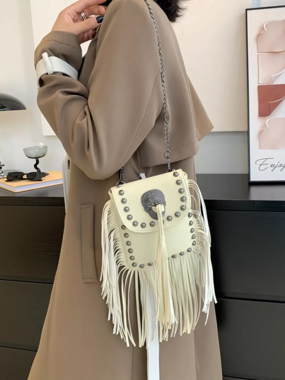 Fringe Rivet Decor Crossbody Bag, image 2