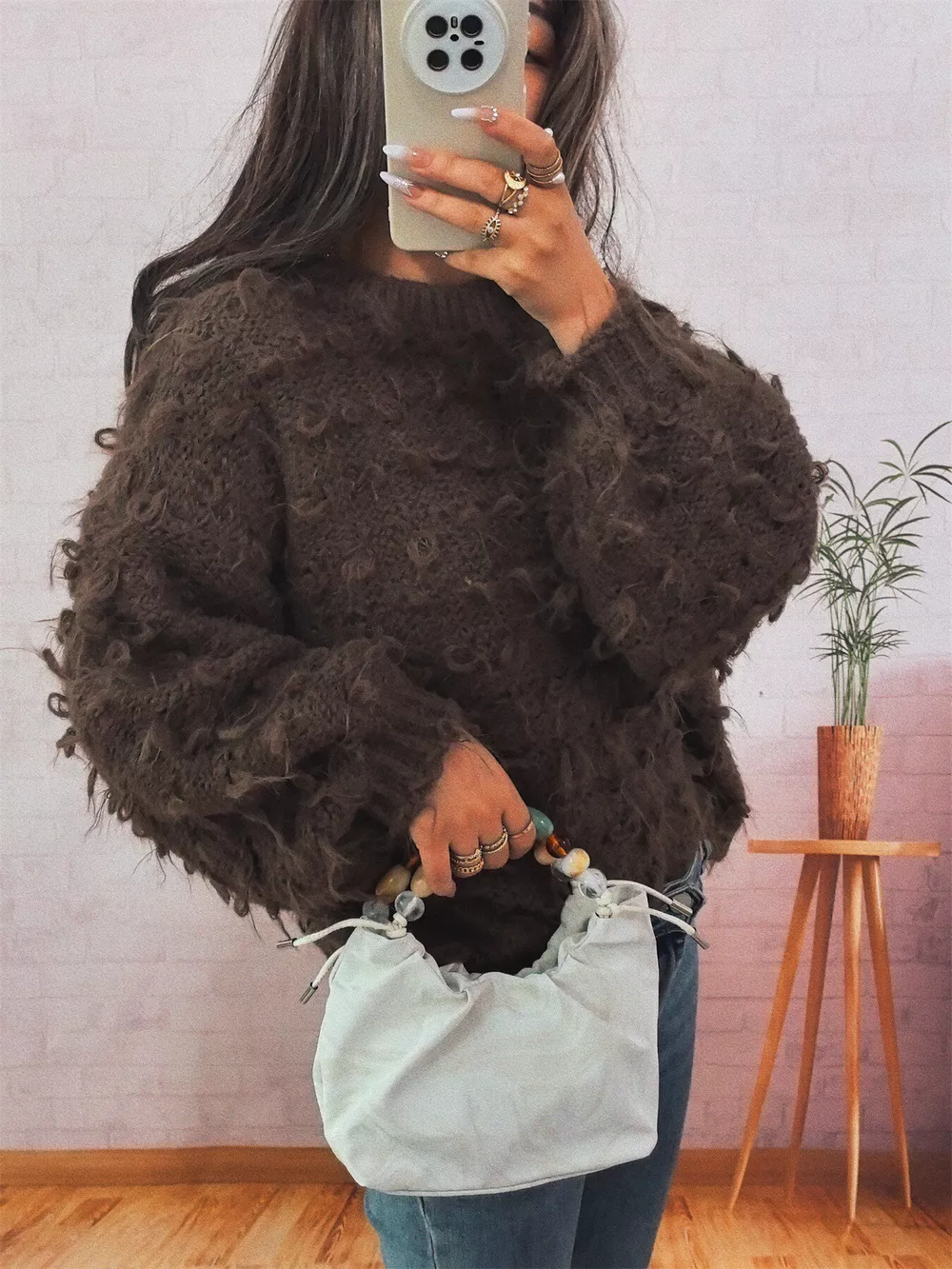 Chunky Round Neck Long Sleeve Sweater, image 9