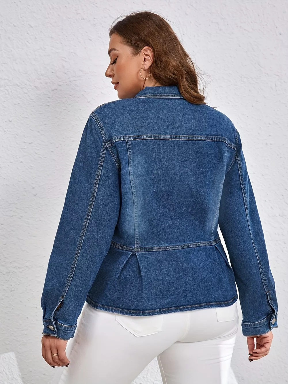 Plus Size Button-Up Peplum Denim Jacket, image 6