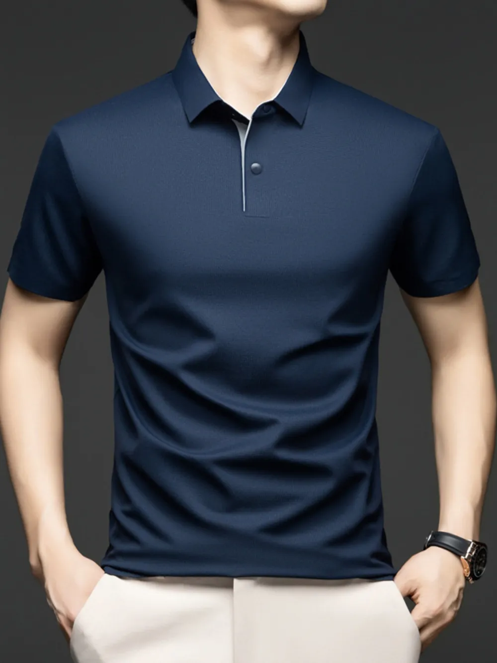 Men's Plus Size Button Detail Short Sleeve Polo, image 3