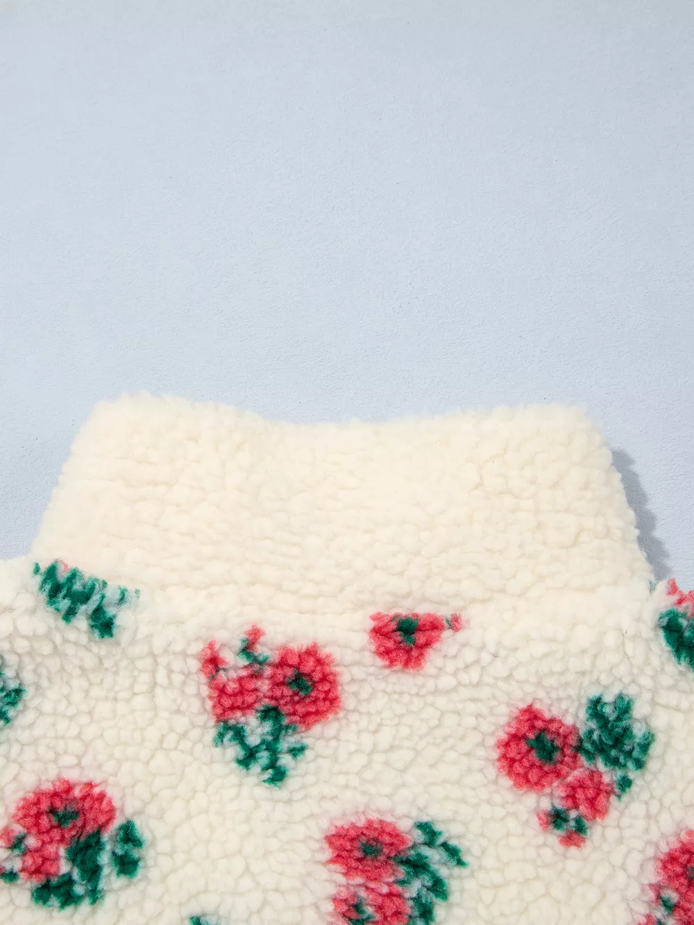 Floral Print Fleece Contrast Trim Button Collar Sweatshirt, image 9