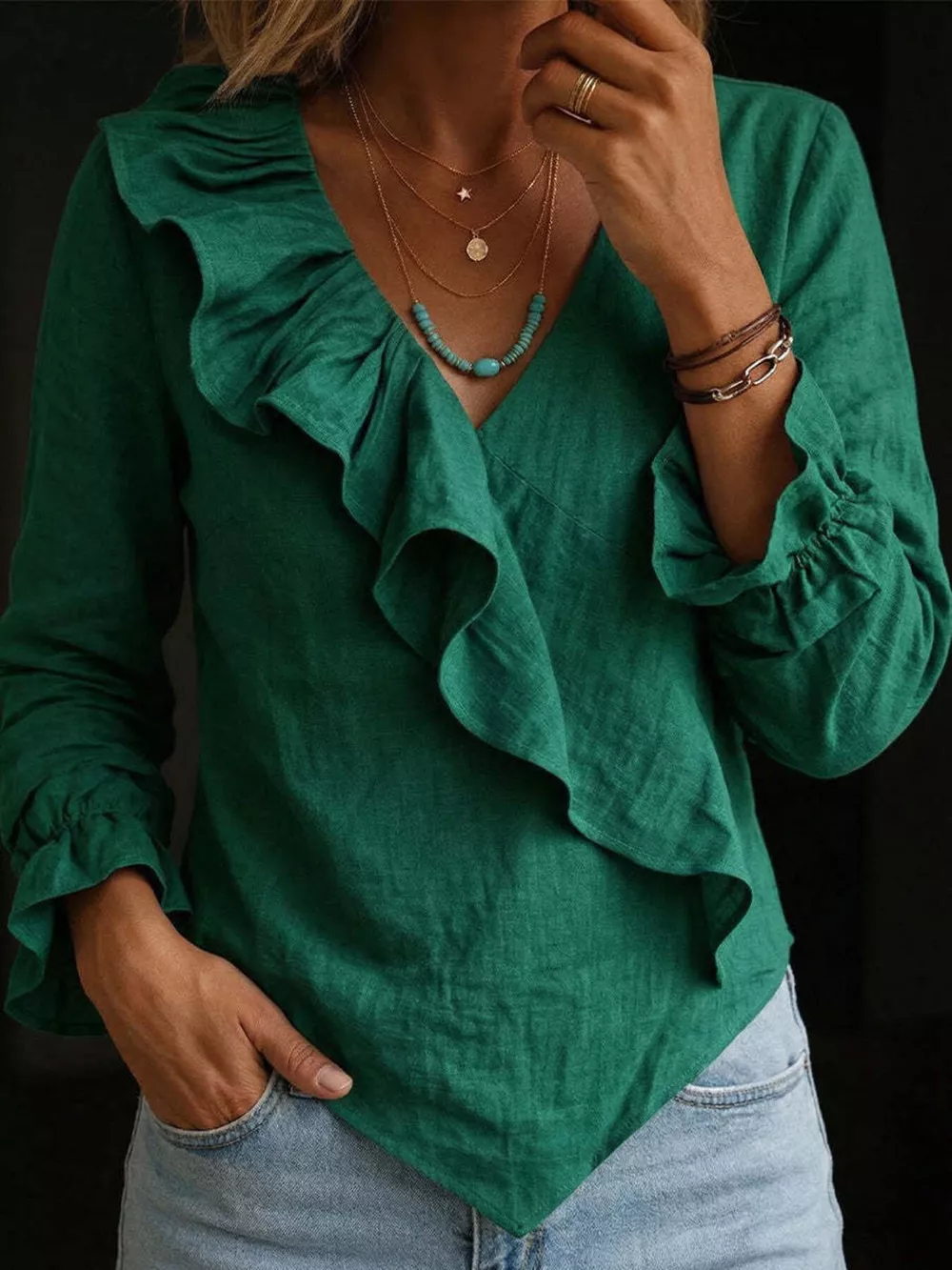 Full Size Ruffled Long Sleeve Blouse Plus Size, image 10