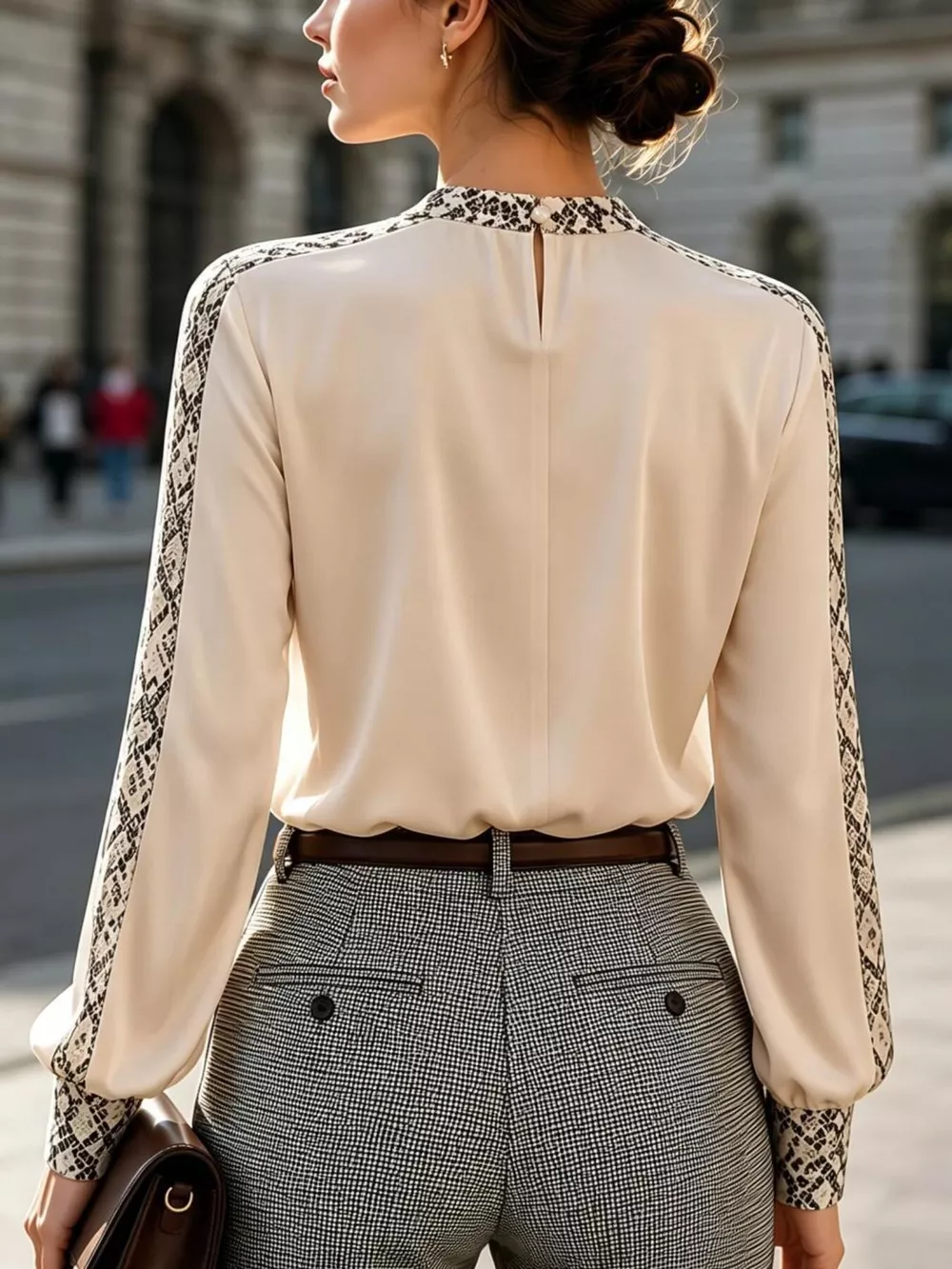 Snake Print Contrast Trim Satin Blouse, image 8