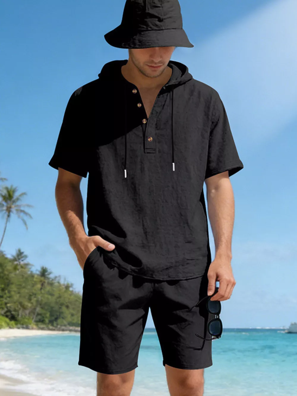 Men's Full Size Casual Short Sleeve Hooded Top & Shorts Set Plus Size, image 8