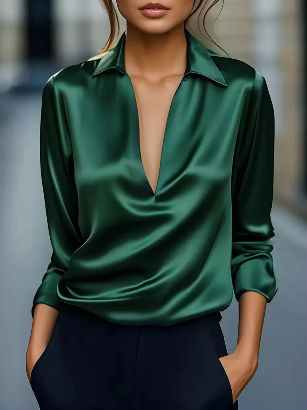 Elegant Deep V Long Sleeve Blouse, image 12
