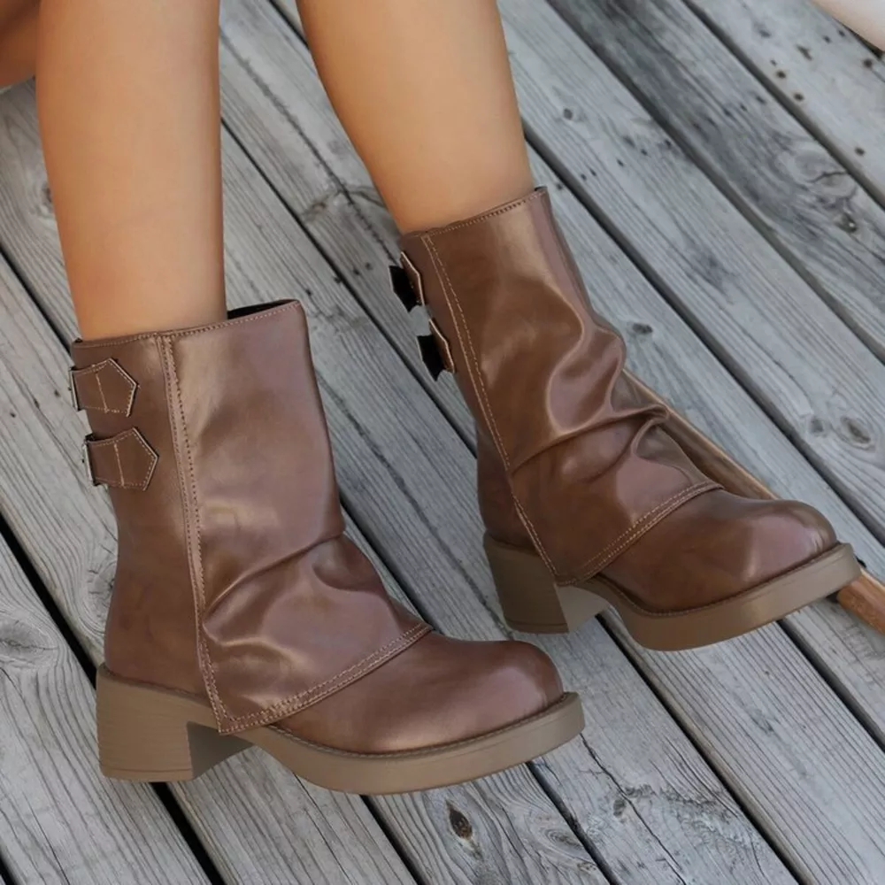Round Toe Block Heels Boots, image 3
