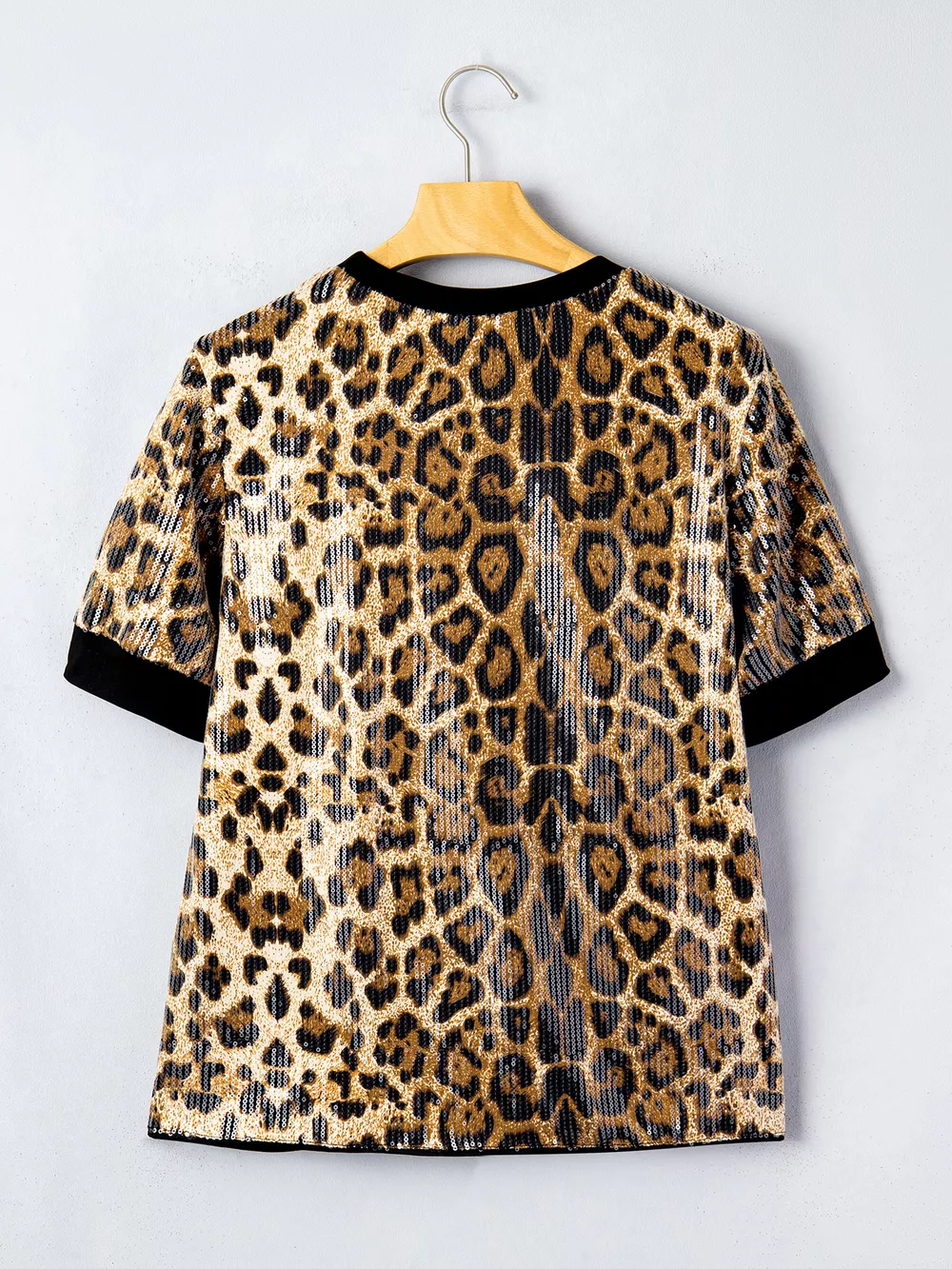 Sequin Leopard Pattern Short Sleeve Top, image 9