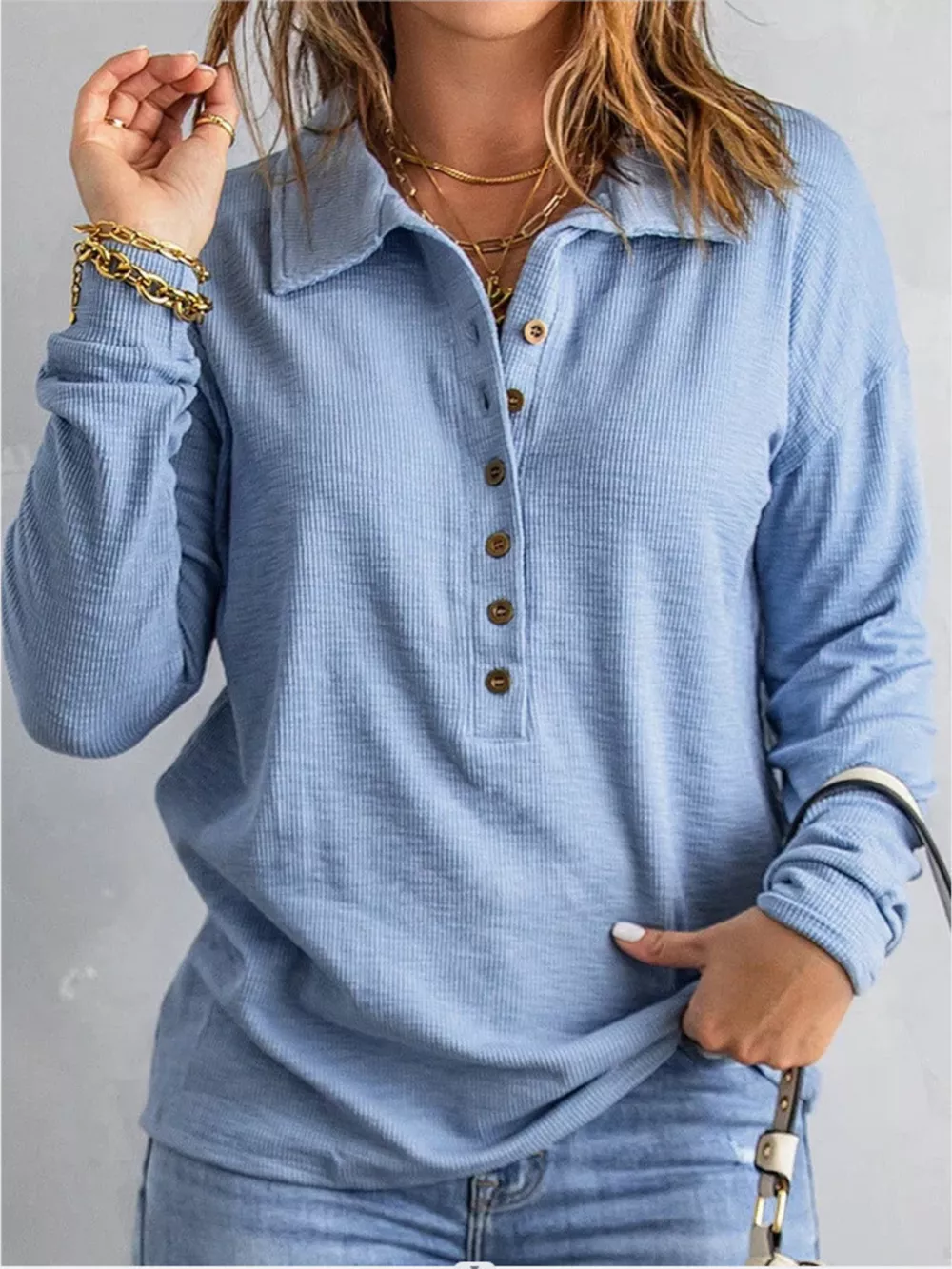 Full Size Button Detail Long Sleeve Top Plus Size, image 15