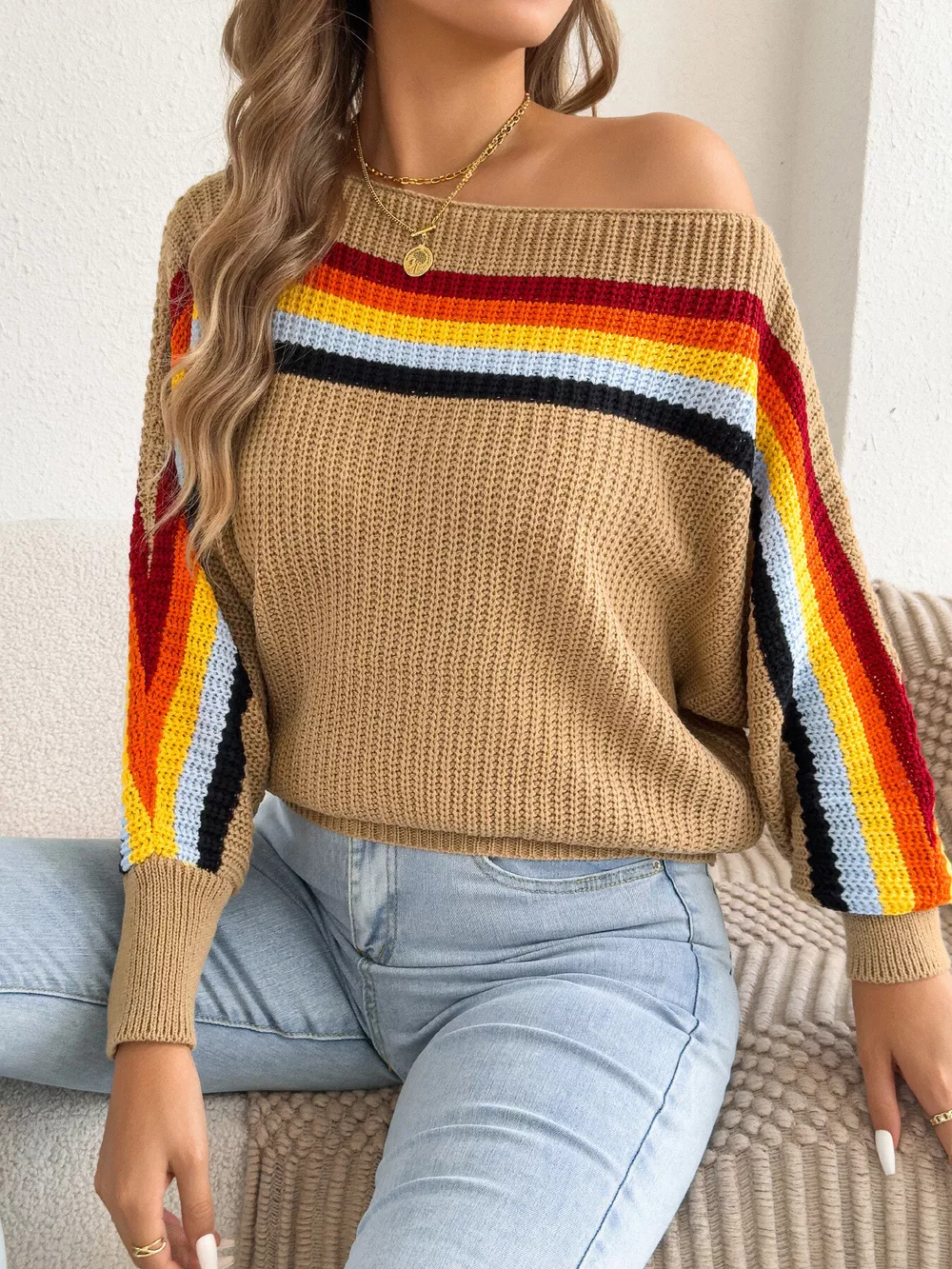 Striped Knit Boat Neck Sweater, image 10