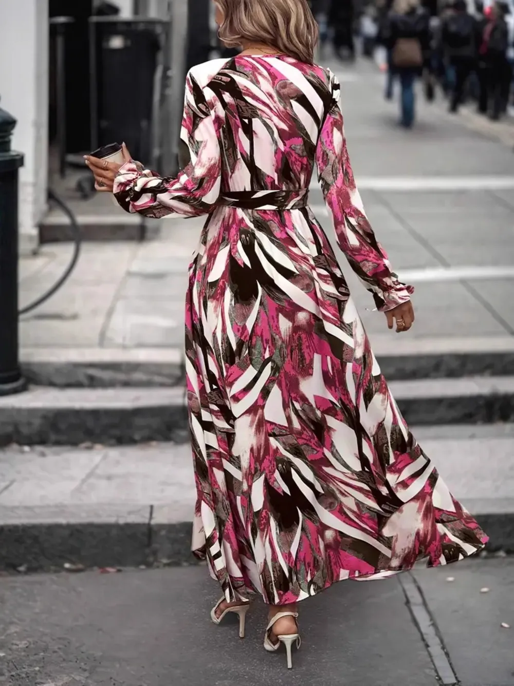Printed Surplice Long Sleeve Maxi Dress, image 11