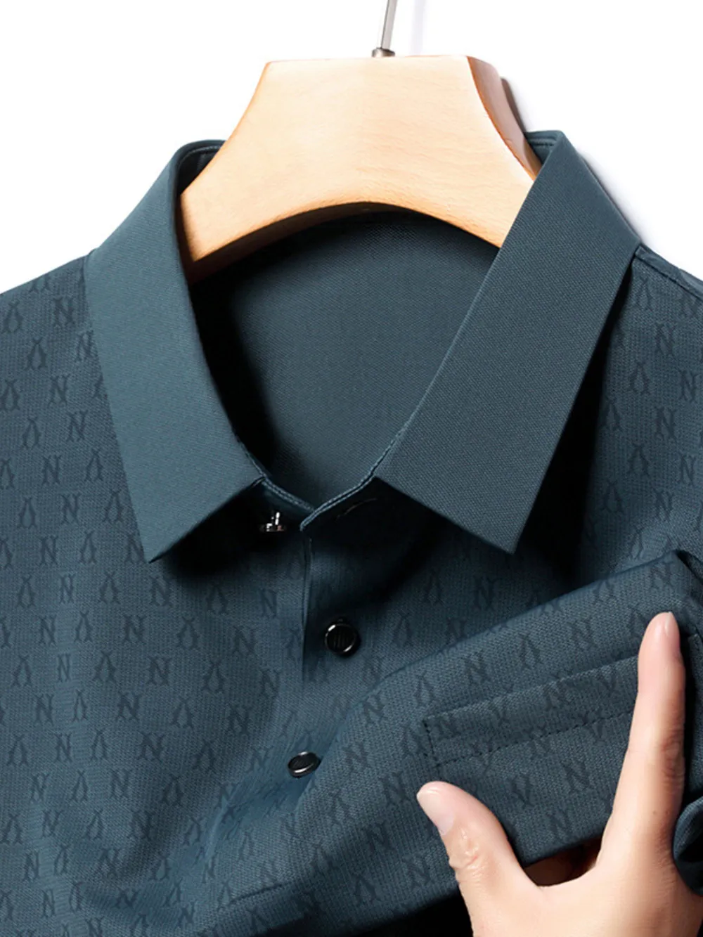 Men's Plus Size Textured Short Sleeve Casual Polo Shirt, image 3