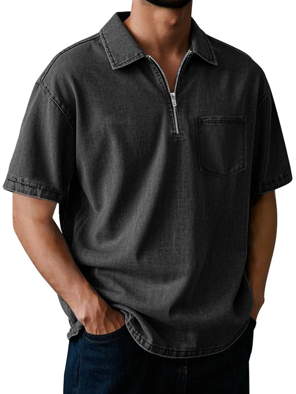 Men's Full Size Quarter Zip Short Sleeve Polo Plus Size, image 2