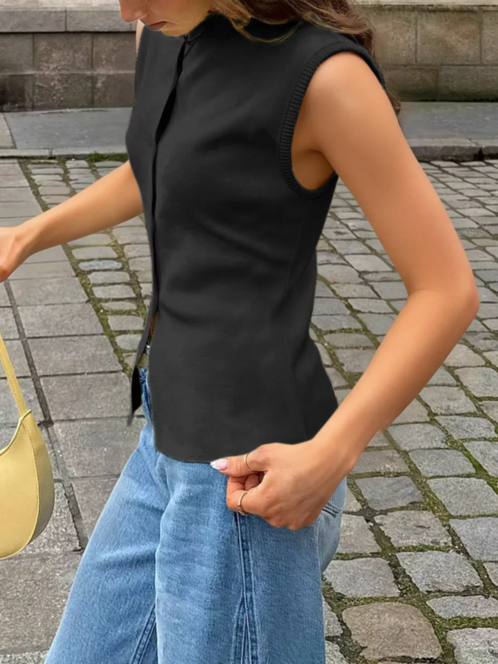 Sleeveless Button-Down Knit Vest, image 9