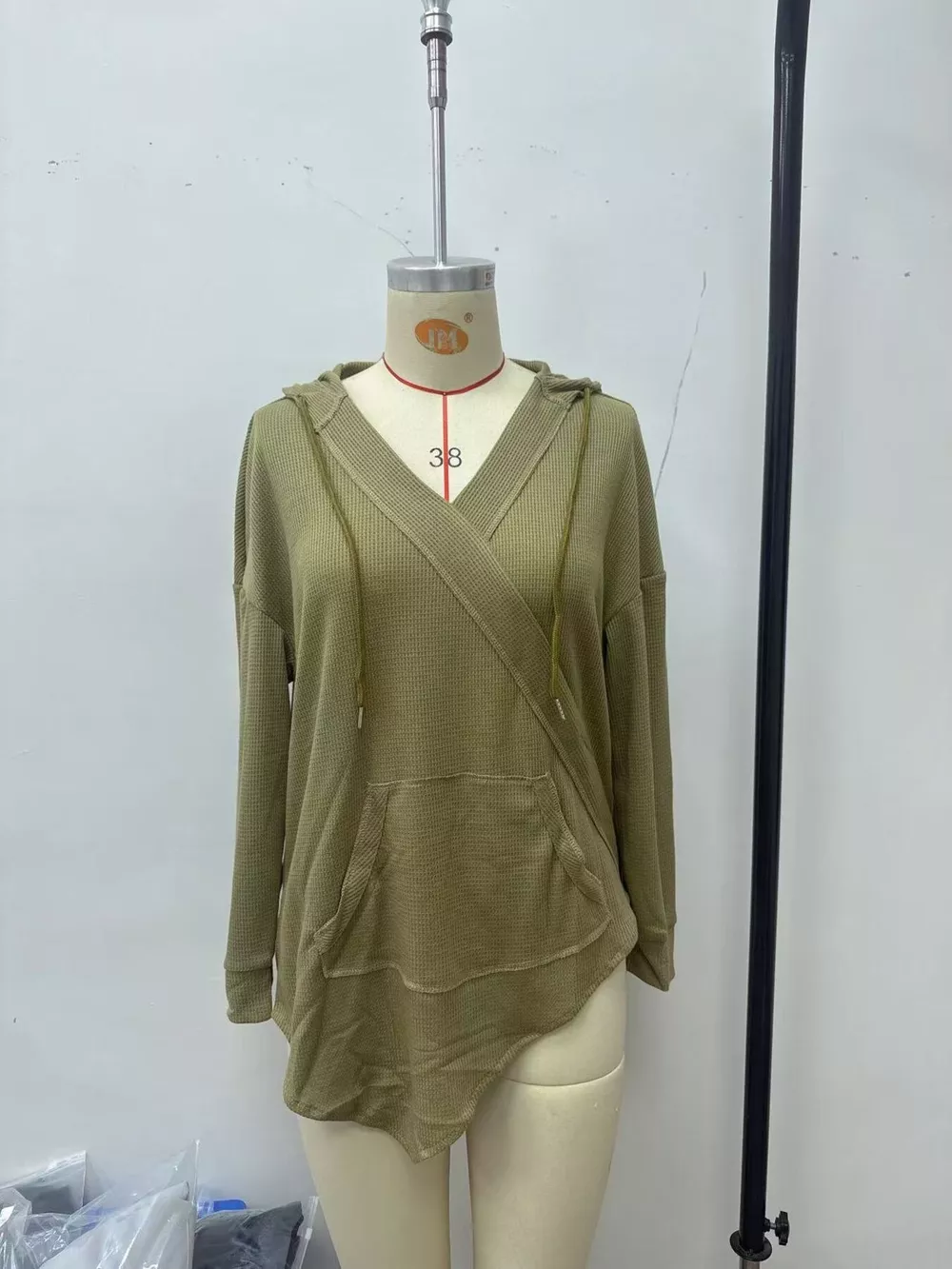 Drawstring Waffle Knit Hoodie, image 8