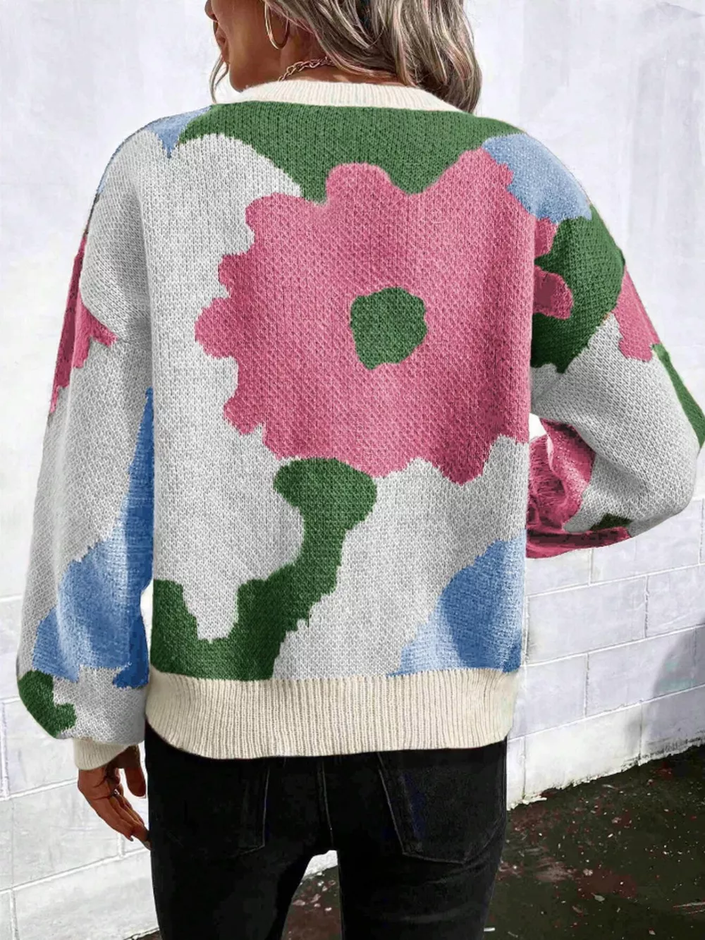 Floral Pattern Round Neck Sweater, image 22