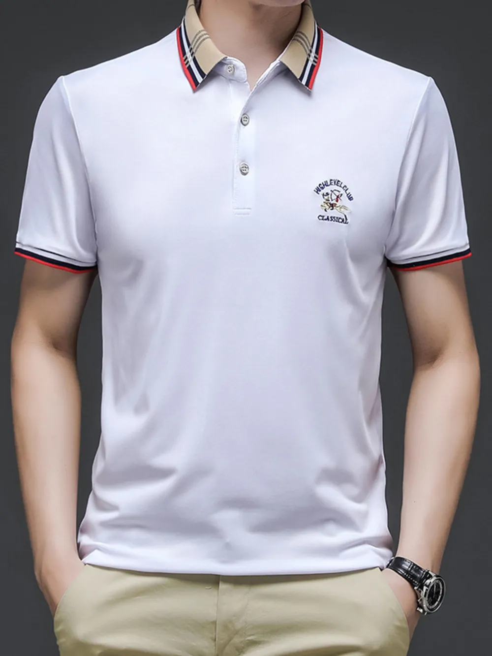 Men's Plus Size Striped Collar Short Sleeve Polo Shirt, image 3