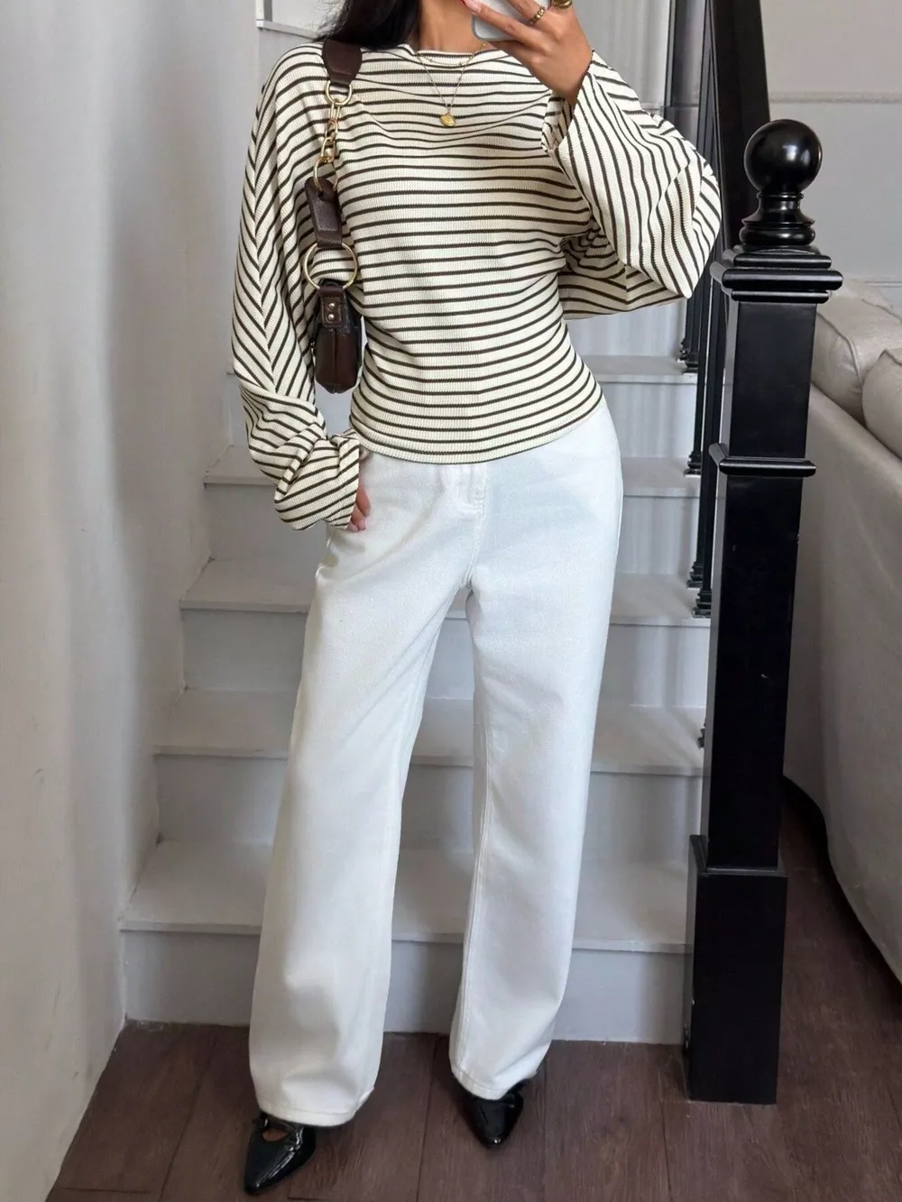 Casual Striped Batwing Sleeve T-Shirt, image 5