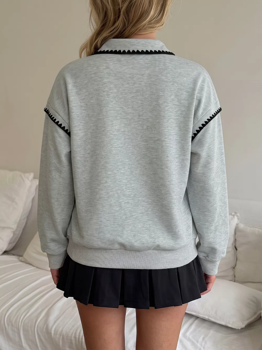 Polo Collar Dropped Shoulder Sweatshirt, image 6