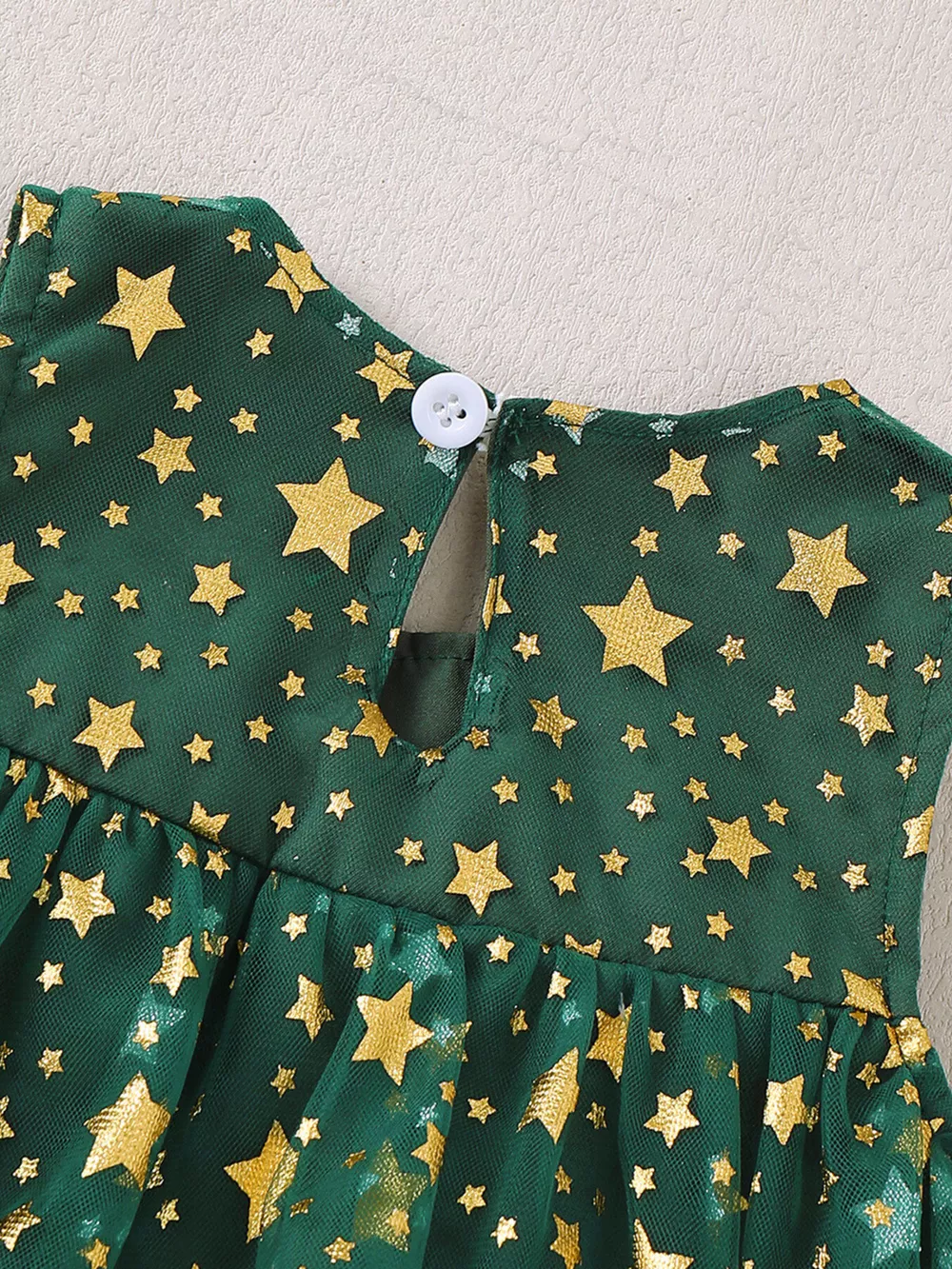 Children's Star Print Pom-Pom Embellishments Tulle Dress, image 2