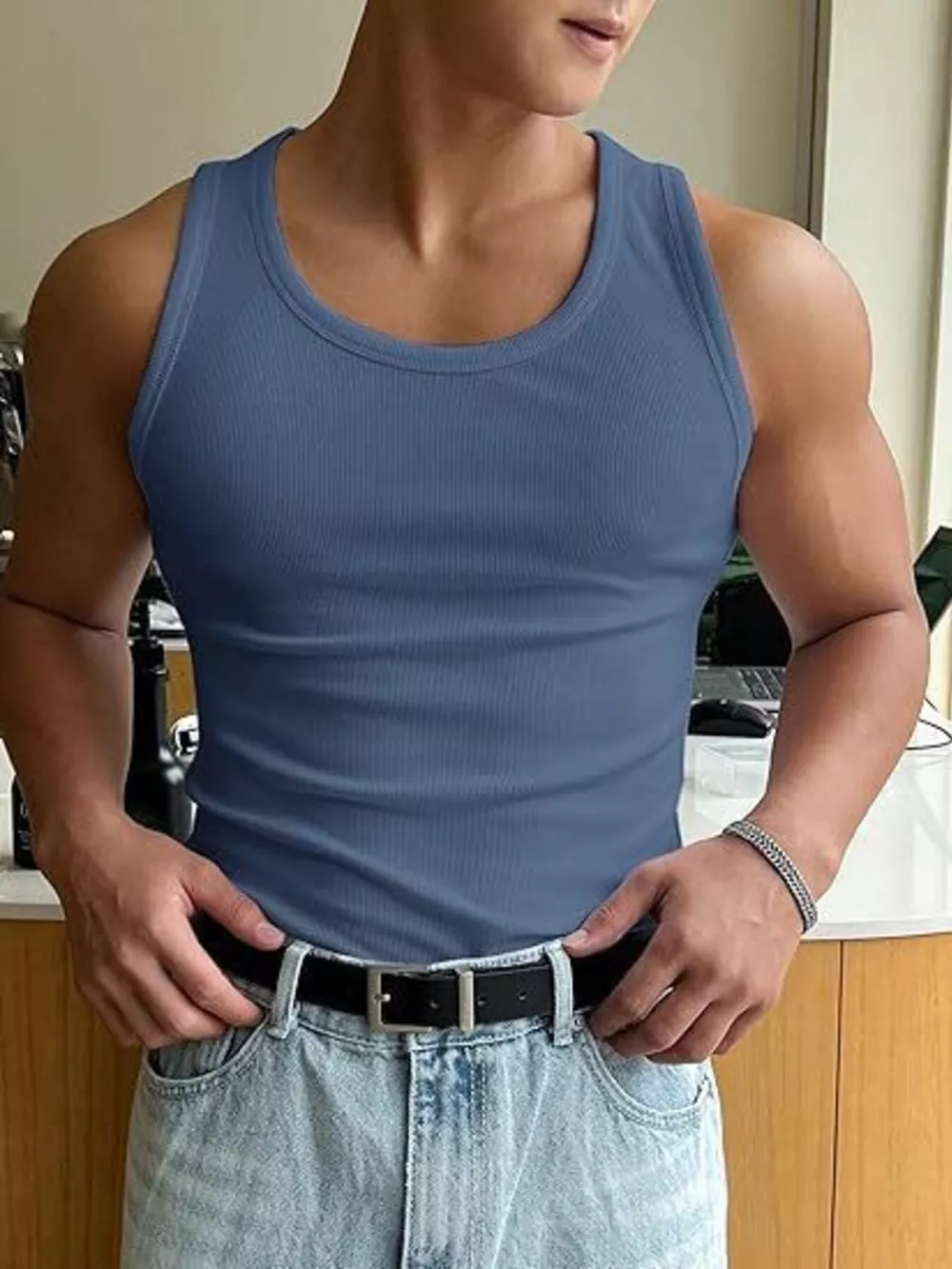 Men's Ribbed Round Neck Tank, image 3