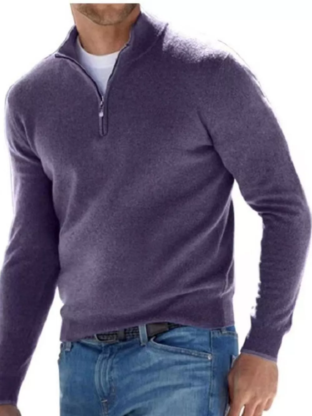 Men's Full Size Quarter-Zip Long Sleeve Sweater Plus Size, image 4