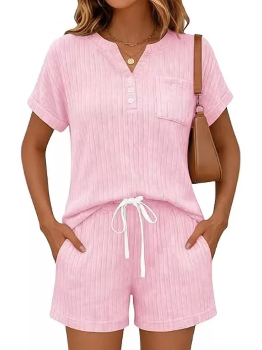 Casual Ribbed Knit Tee and Shorts Set, image 27