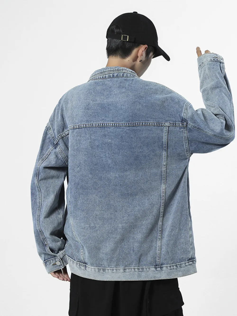 Men's Vintage Button Up Wash Denim Jacket, image 4
