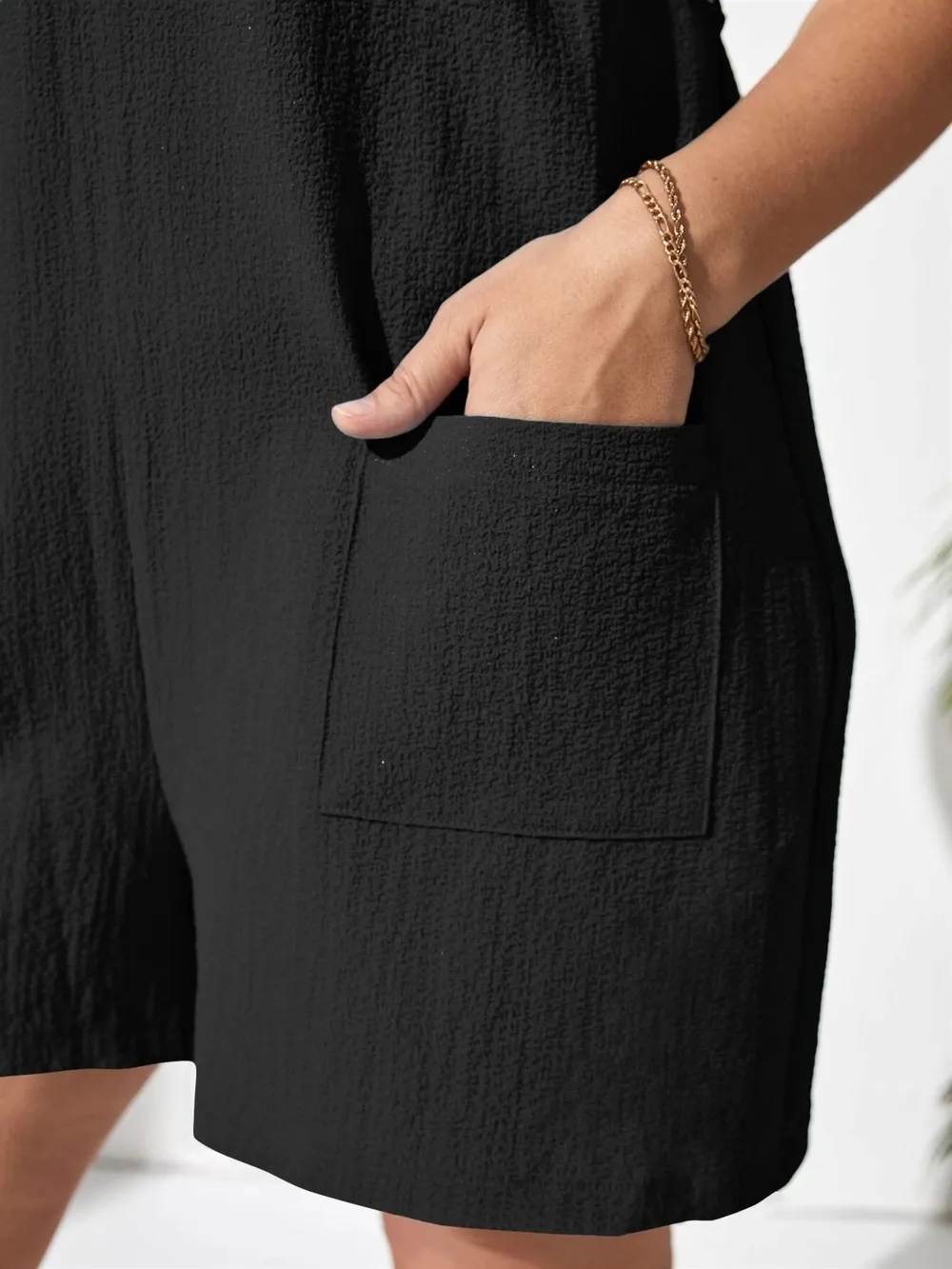 Plus Size Knotted Strap Romper with Pockets, image 16