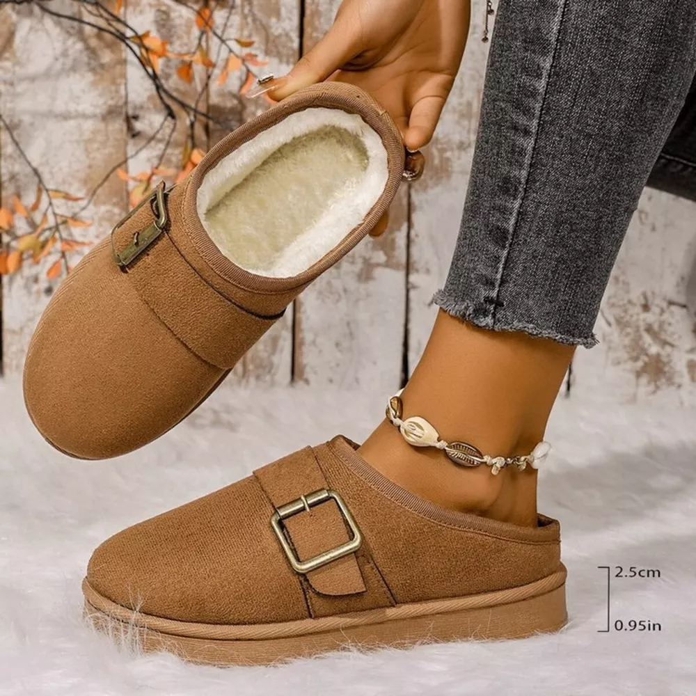 Buckle Decor Plush Lined Warm Slippers, image 8