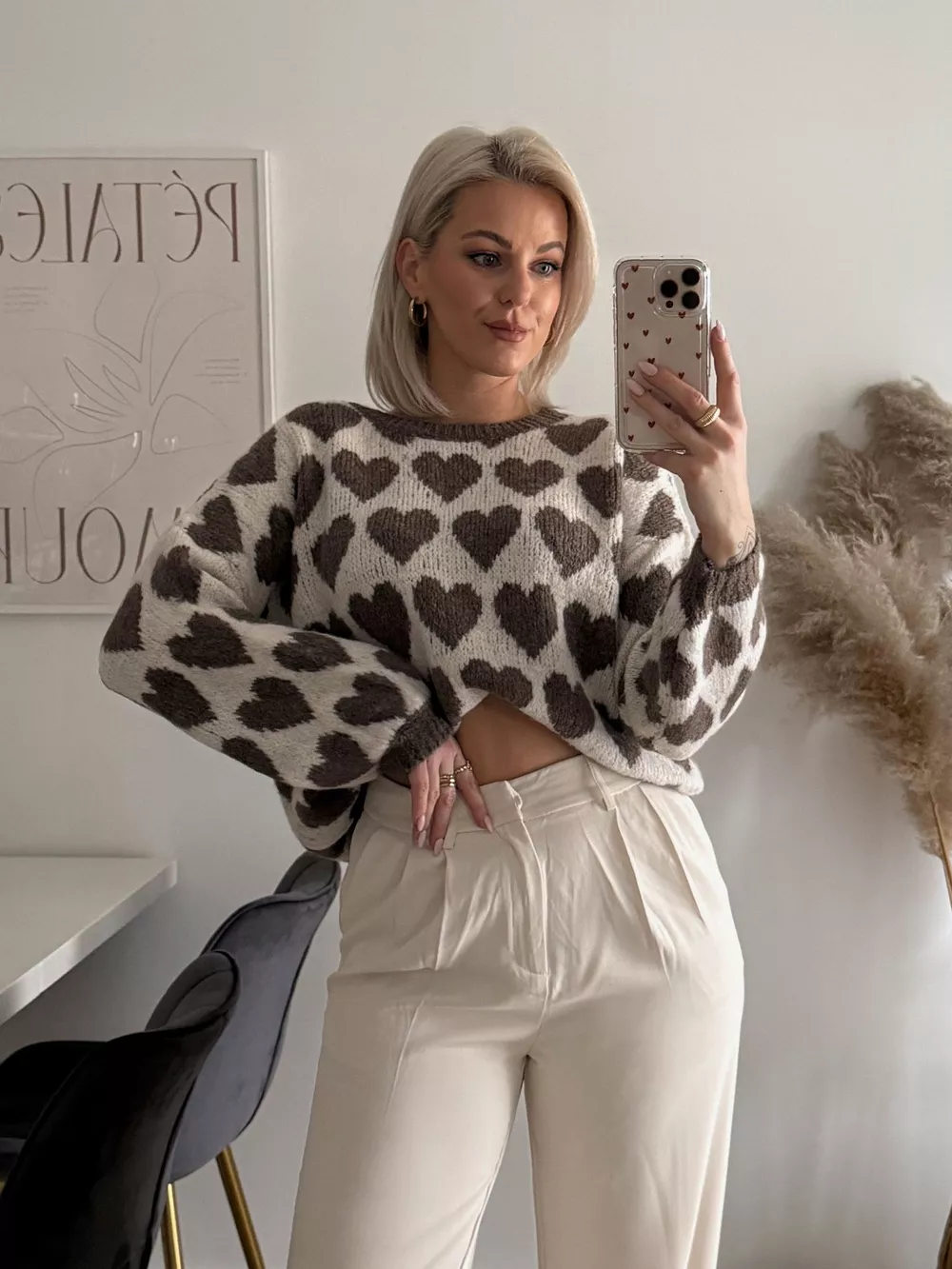 Heart Pattern Dropped Shoulder Sweater, image 20