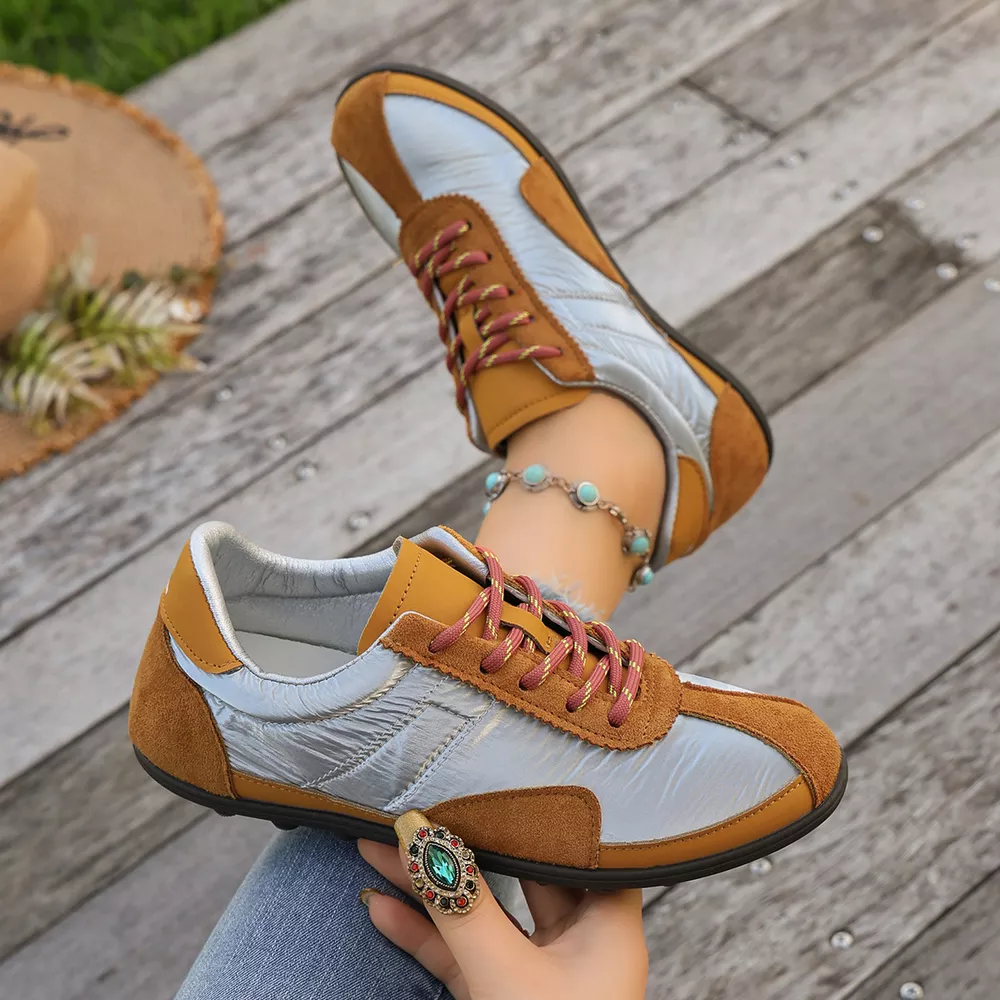 Casual Color-Block Suede and Metallic Texture Sneakers, image 10
