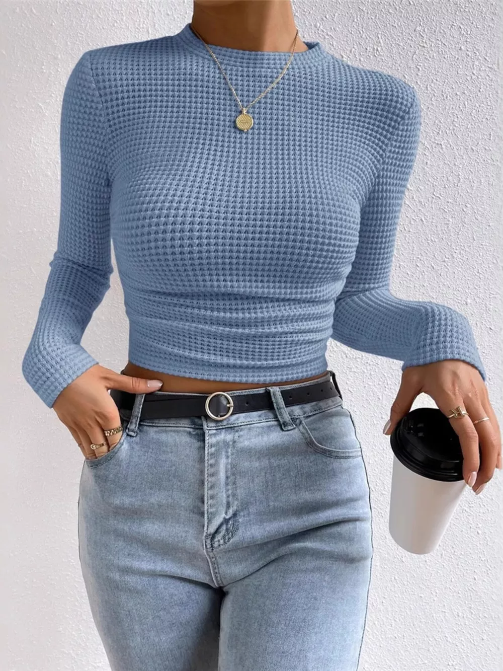 Waffle Knit Long Sleeve T-Shirt, image 10