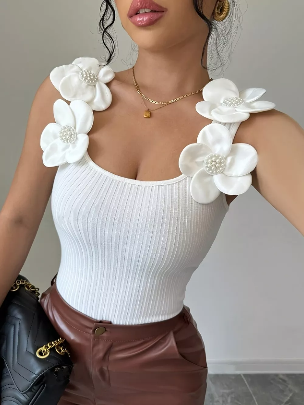 Floral Applique Ribbed Tank Top, image 5