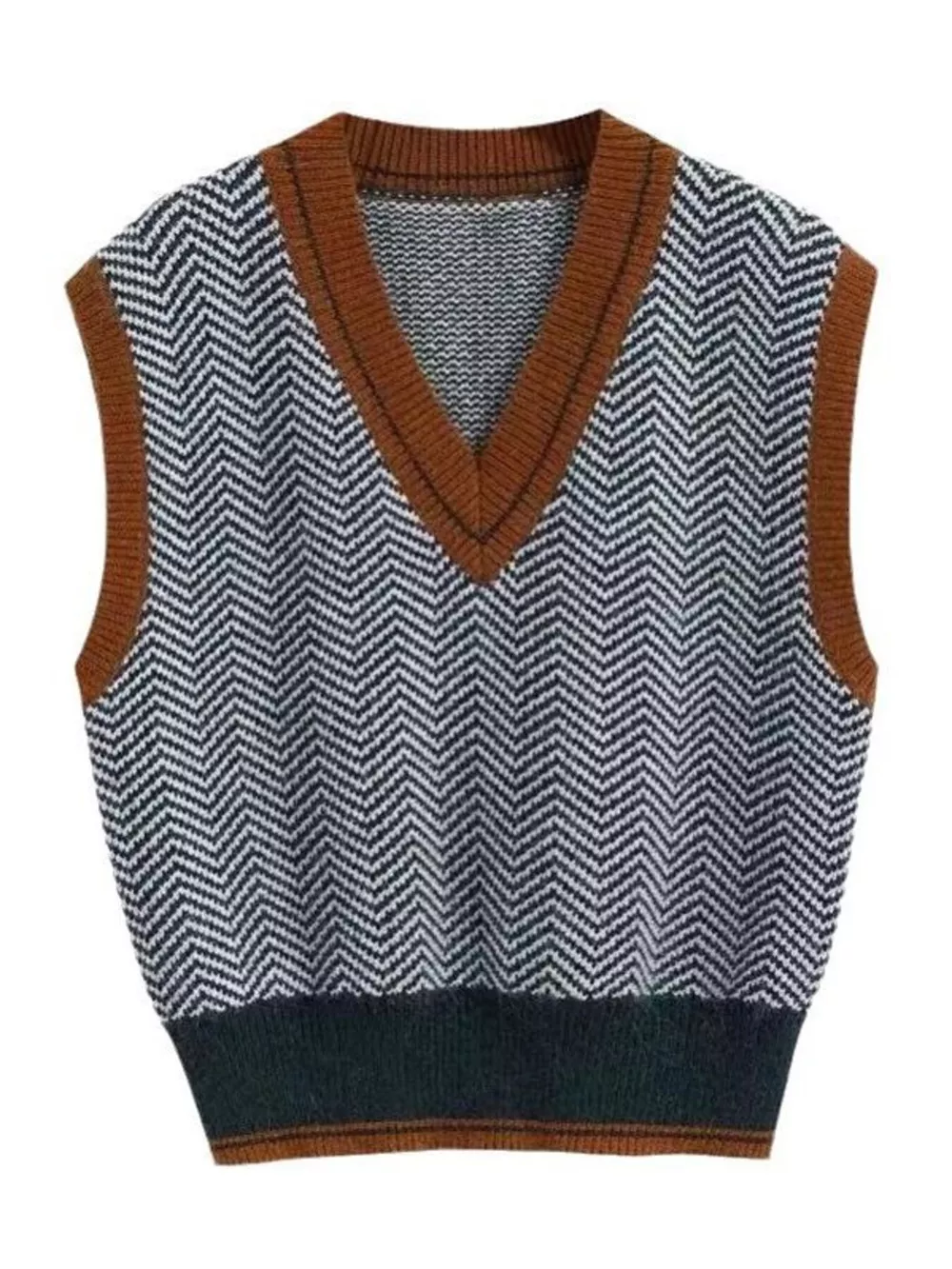 Chevron Pattern V-Neck Knit Sweater Vest, image 4