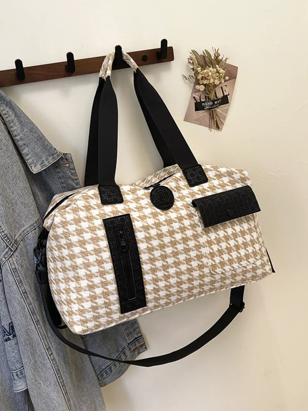 Houndstooth Patterned Travel Duffle Bag, image 2