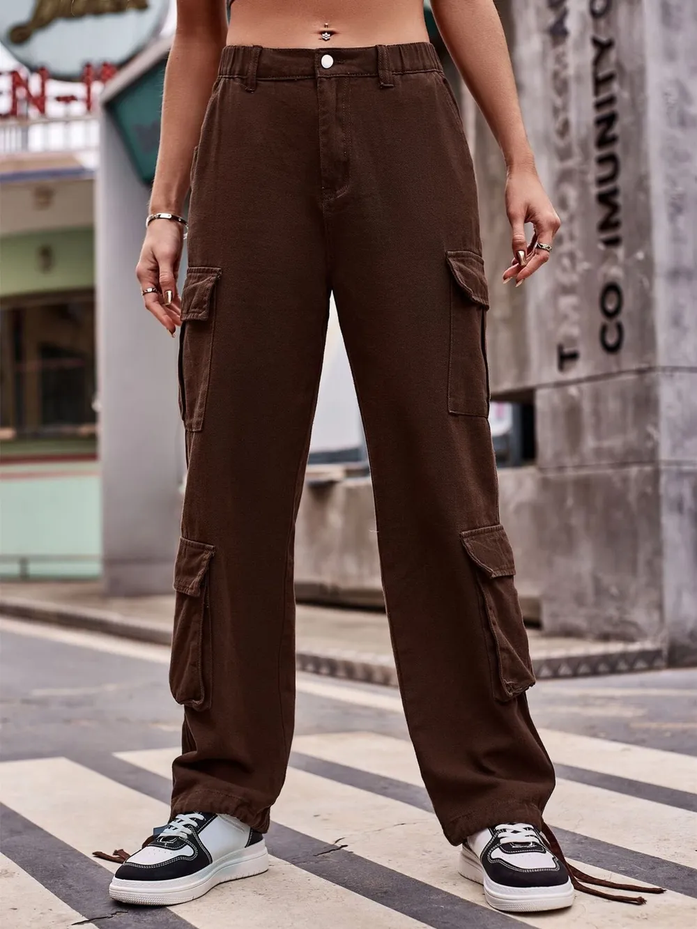 Casual Wide Leg Cargo Jeans, image 17