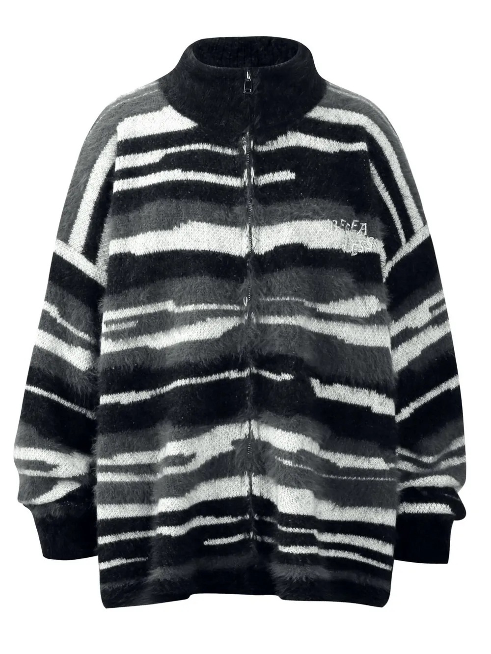 Men's Striped Fuzzy Zip-Up Cardigan