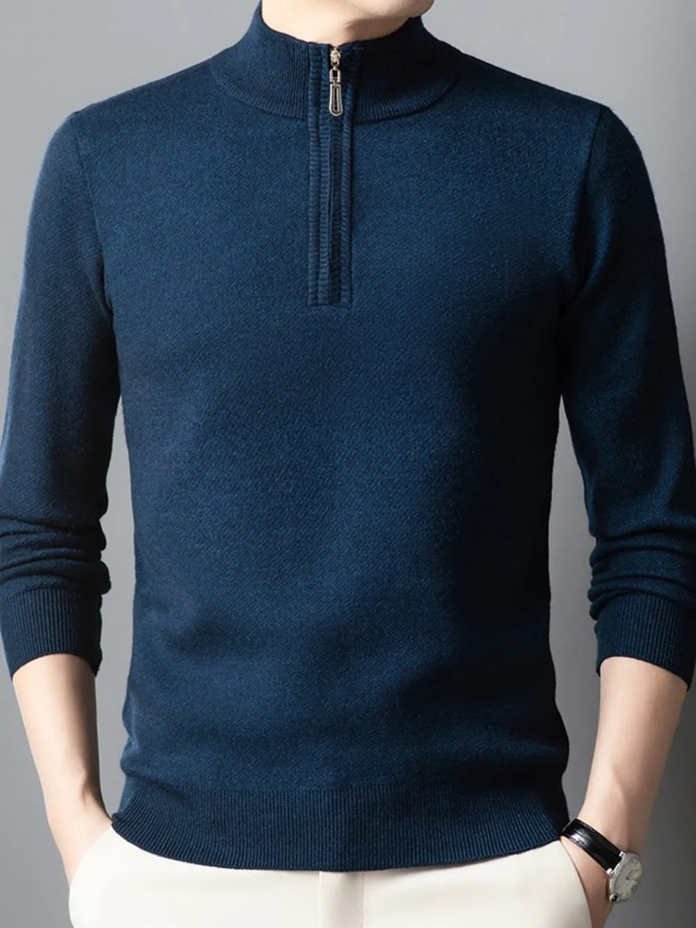 Men's Plus Size Quarter-Zip Long Sleeve Sweater, image 6