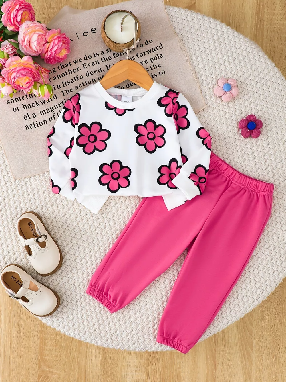 Children's Floral Long Sleeve Sweatshirt and Joggers Set, image 2