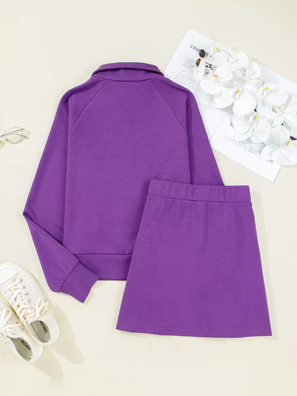 Half Zip Long Sleeve Top and Mini Skirt 2pcs Outfit, image 18