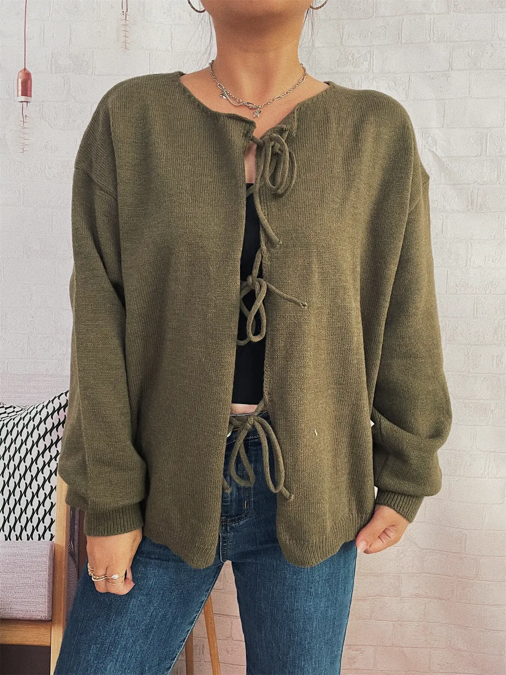 Tie Front Drop Shoulder Cardigan, image 15